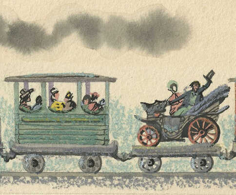 Конашевич Владимир Михайлович. Паровоз. Эскиз иллюстрации 